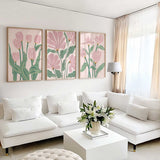Boho Abstract Flowers, Print Set of 3, Floral Terracotta Prints, Boho Wall Art, Flower Market Poster, Pink and green wall art