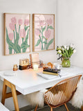 Boho Abstract Flowers, Print Set of 3, Floral Terracotta Prints, Boho Wall Art, Flower Market Poster, Pink and green wall art