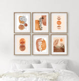 BOHO PRINTS Set of 6, Mid Century Modern Wall Art Bohemian art, Gallery wall art set, Modern Abstract Prints Set Boho, Sun Moon Art