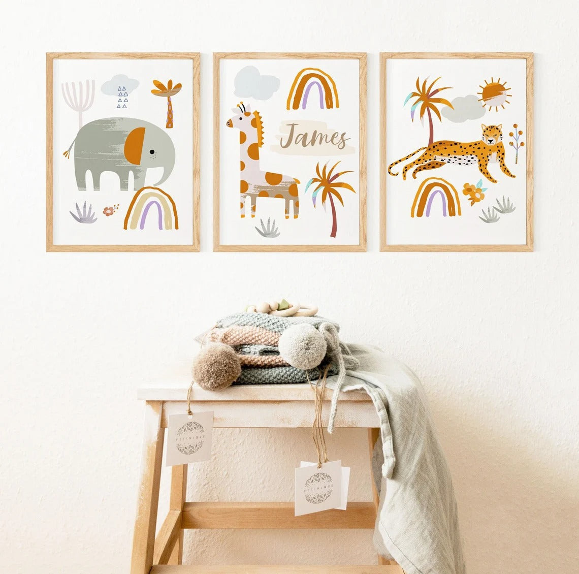 Custom Baby Name Print for Nursery, Boho Safari Nursery Print, Nursery Name Print Boys, Nursery Safari Prints, Animal nursery wall art