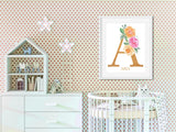 Floral Nursery Name Sign Print, Set of 2 Watercolor Floral Baby Name Signs