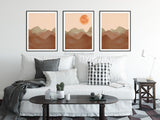 Abstract Prints set of 3, Mid Century Modern Art Print, Terracotta prints, Triptych wall art, Abstract Mountain Wall Art