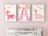 Blush Pink Dinosaur Nursery Art, Customized Girl Nursery Wall Art