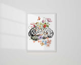 Brain Anatomy Poster, Floral Heart Print Set of 2 , Medical Student Gift, Doctor Office Decor, Psychologist Gift, Anatomical Art