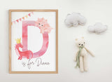 Blush Pink Personalized Girl Nursery Dinosaur Art Print, Blush Pink Wall Art