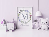 Nursery Wildflower Print, Custom Girl Name Initial, Girl Monogram Name Print, Watercolor Floral, Baby Name Sign, Personalized Nursery Name