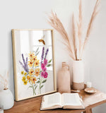 Wildflowers Honey Bee Art Print, Watercolour Honeybee Decor, Wildflowers Wall Art, Set of 2 prints, Botanical Flowers Print
